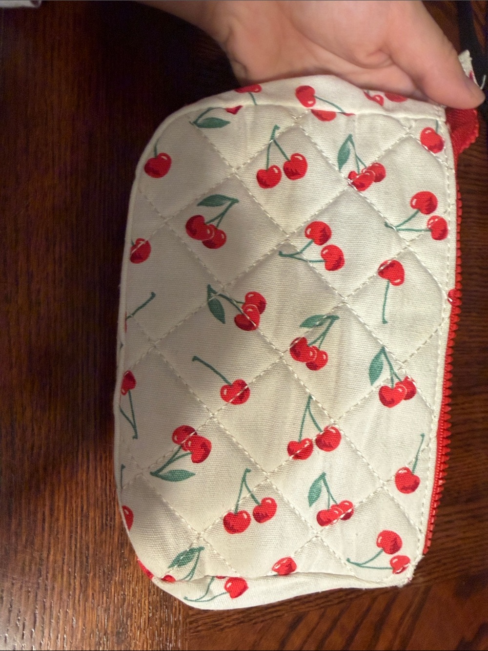 Cotton On Red Cherry Quilted Pouch - Cream